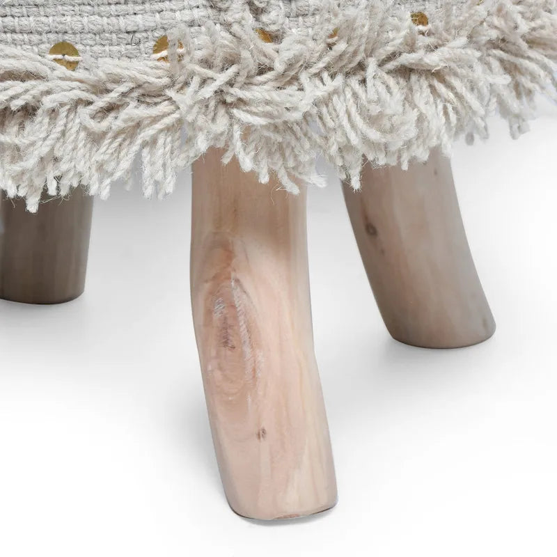 Taburete de tela bohemio con base de madera de eucalipto
