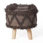Taburete de tela bohemio con base de madera de eucalipto