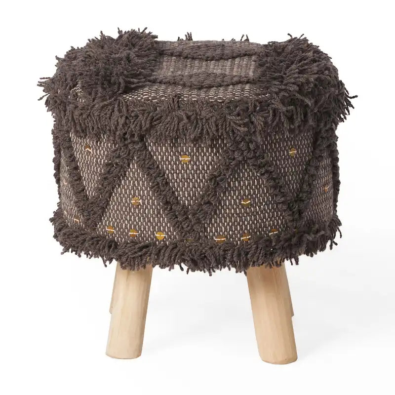 Taburete de tela bohemio con base de madera de eucalipto