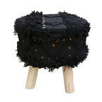 Taburete de tela bohemio con base de madera de eucalipto