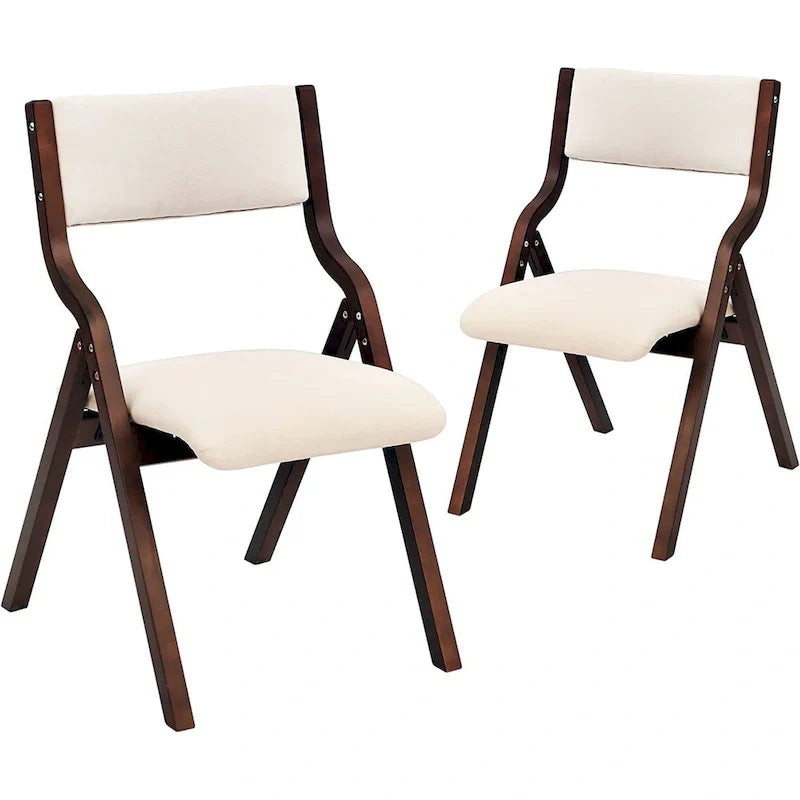 Sillas de comedor plegables con asiento acolchado, juego de 2, beis
