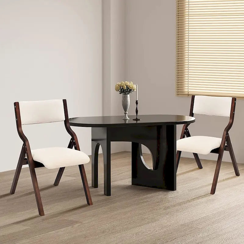 Sillas de comedor plegables con asiento acolchado, juego de 2, beis