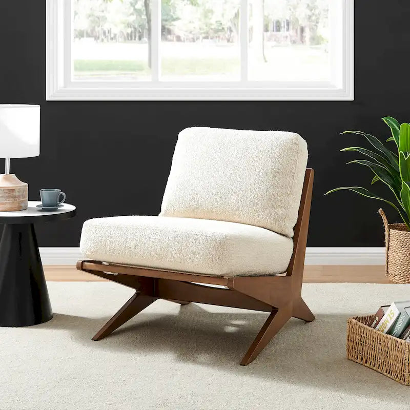 Sillón decorativo estilo Mid-Century – Estructura de madera maciza + Tejido de poliéster