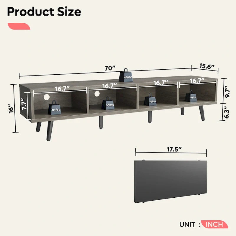 Soporte de TV para televisores de hasta 75 pulgadas – Mueble de TV de mediados de siglo, 70 pulgadas
