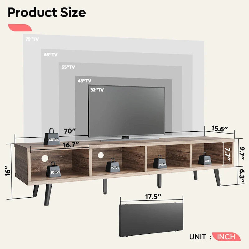 Soporte de TV para televisores de hasta 75 pulgadas – Mueble de TV de mediados de siglo, 70 pulgadas