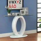 Mesa de sofá moderna de 47 pulgadas con base en forma de O y cubierta de cristal templado
