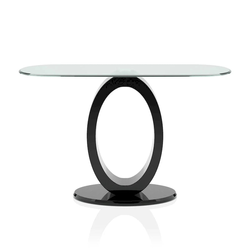 Mesa de sofá moderna de 47 pulgadas con base en forma de O y cubierta de cristal templado