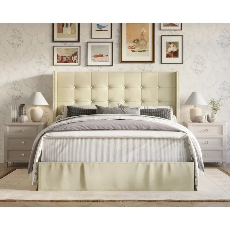 Cama plataforma tapizada capitoné
