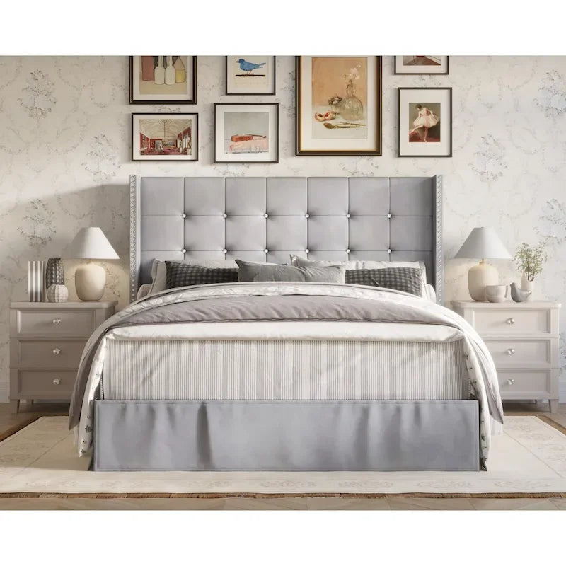 Cama plataforma tapizada capitoné