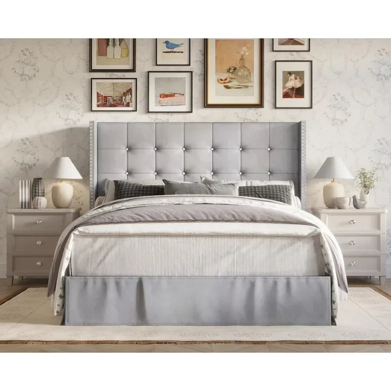 Cama plataforma tapizada capitoné