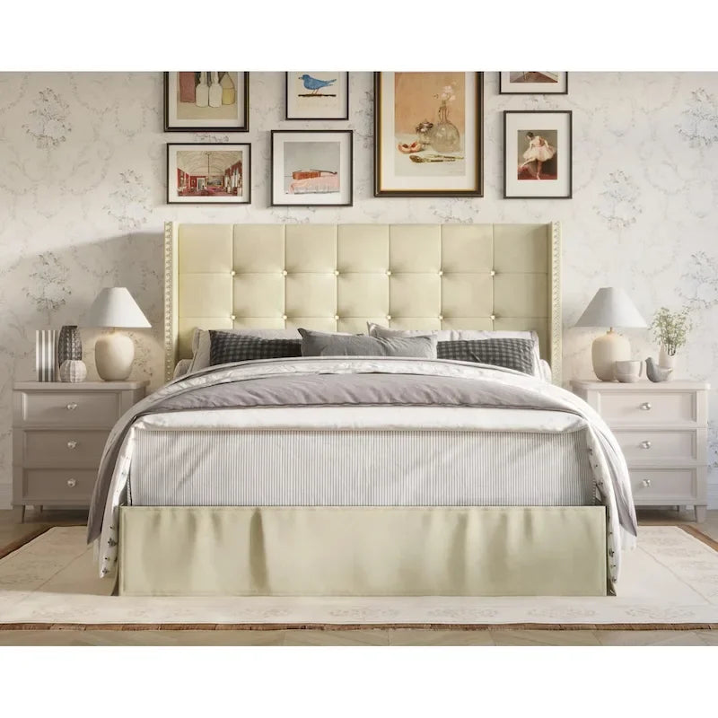Cama plataforma tapizada capitoné