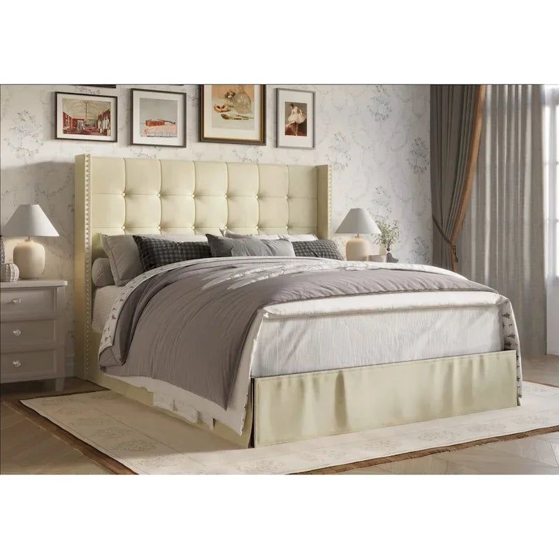 Cama plataforma tapizada capitoné