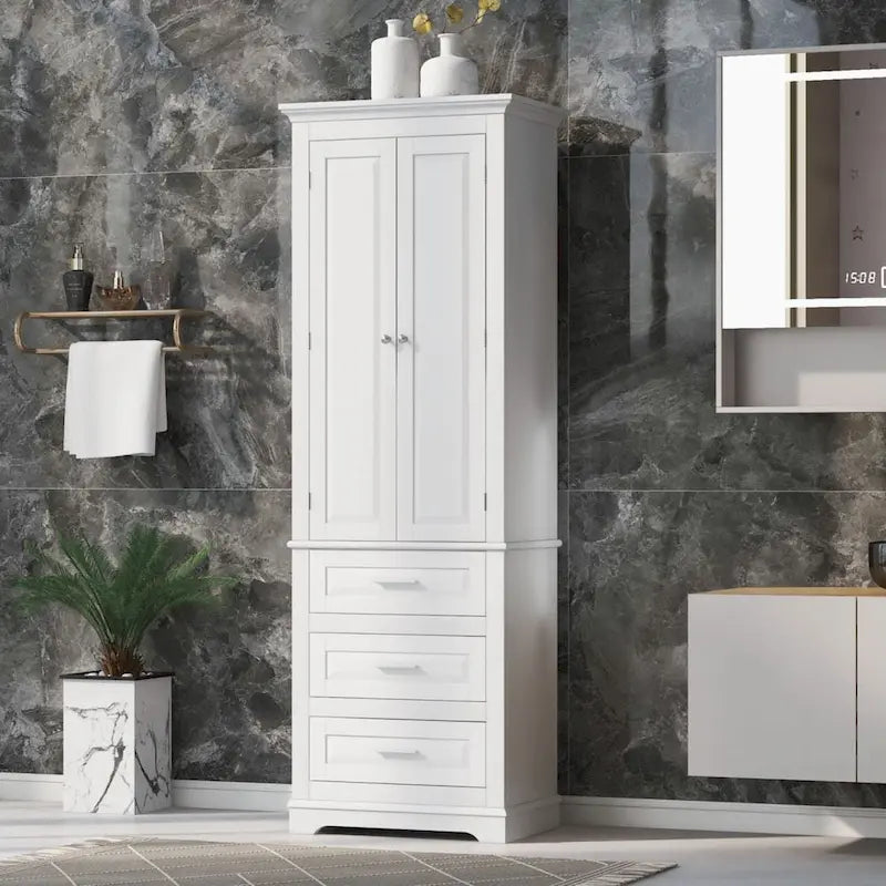 Mueble Alto de Baño con 3 Cajones – Blanco