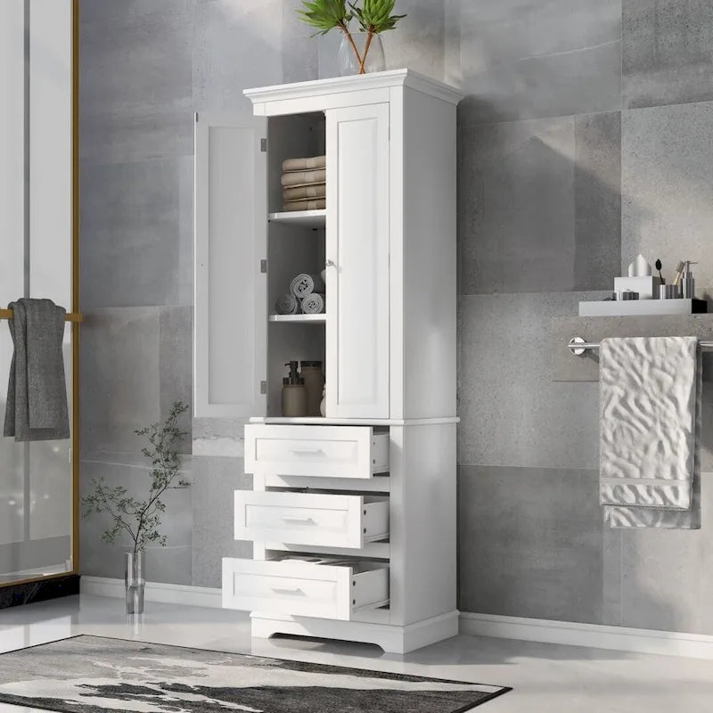 Mueble Alto de Baño con 3 Cajones – Blanco