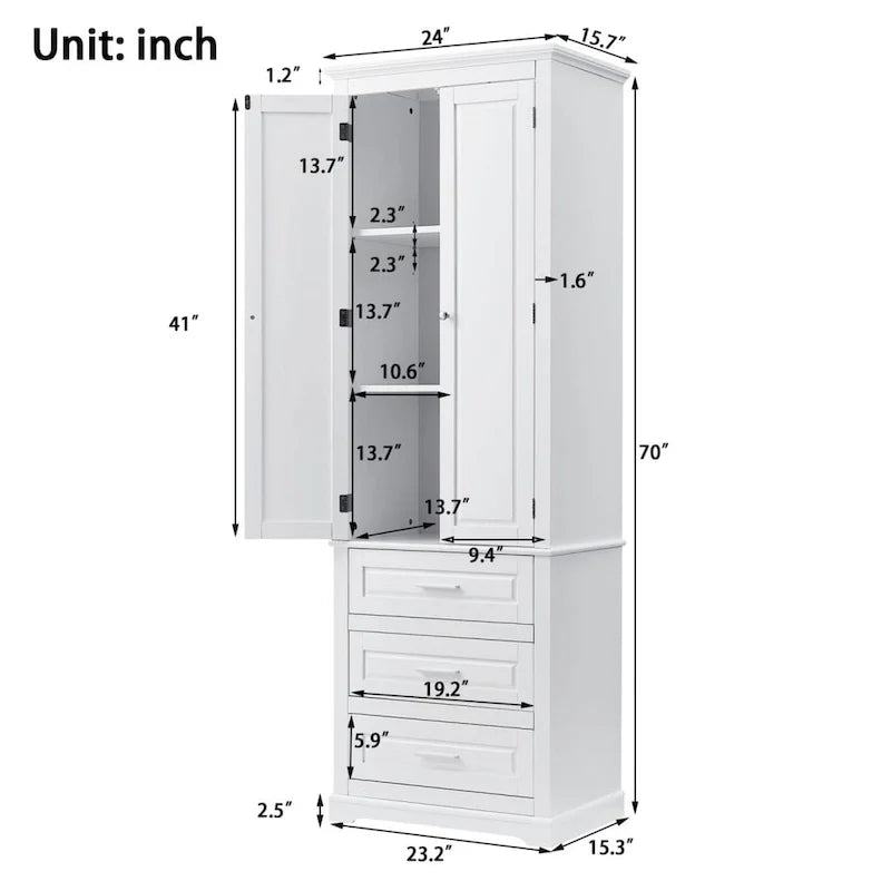 Mueble Alto de Baño con 3 Cajones – Blanco
