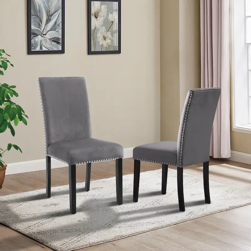 Sillas de Comedor de Terciopelo con Tachuelas, Juego de 2