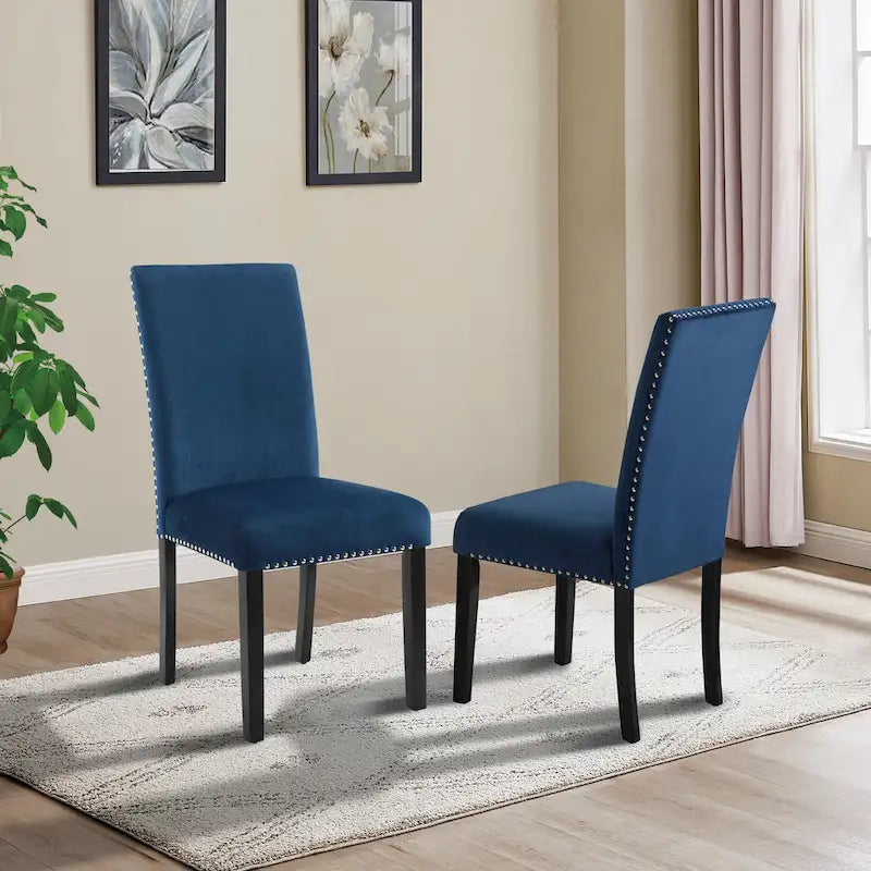 Sillas de Comedor de Terciopelo con Tachuelas, Juego de 2