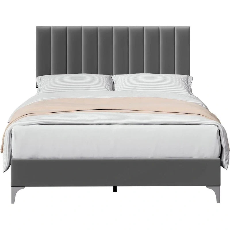 Estructura de Cama con Cabecero de Terciopelo Ajustable – Capacidad de 362 kg