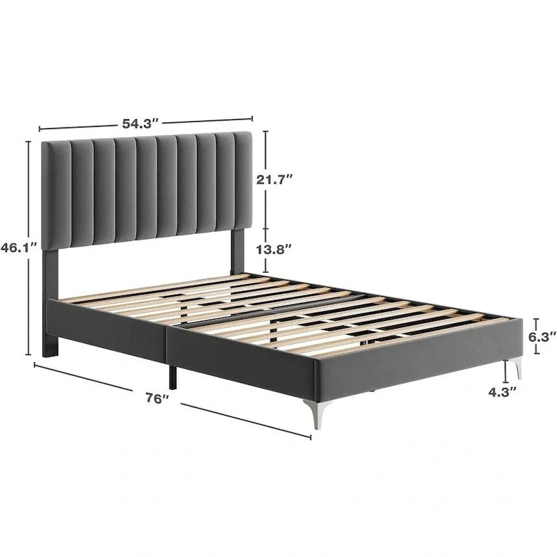 Estructura de Cama con Cabecero de Terciopelo Ajustable – Capacidad de 362 kg