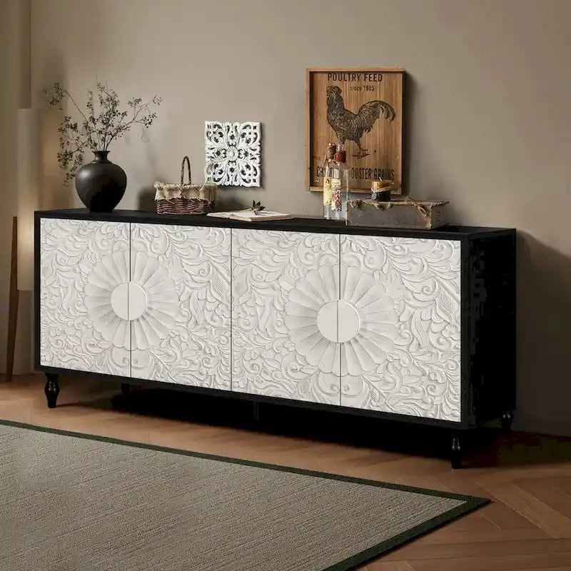 Armario de almacenamiento con diseño de puerta simétrico tallado