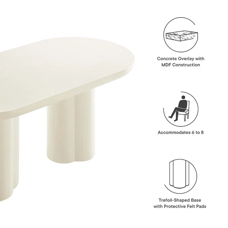 Mesa de comedor ovalada de 72 pulgadas con acabado efecto hormigón y base de doble pedestal