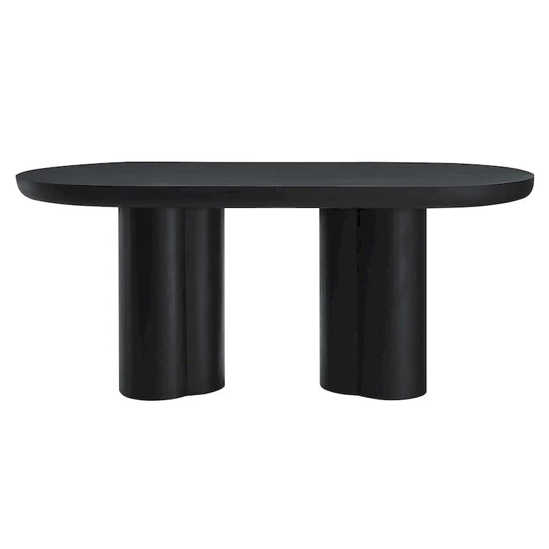 Mesa de comedor ovalada de 72 pulgadas con acabado efecto hormigón y base de doble pedestal