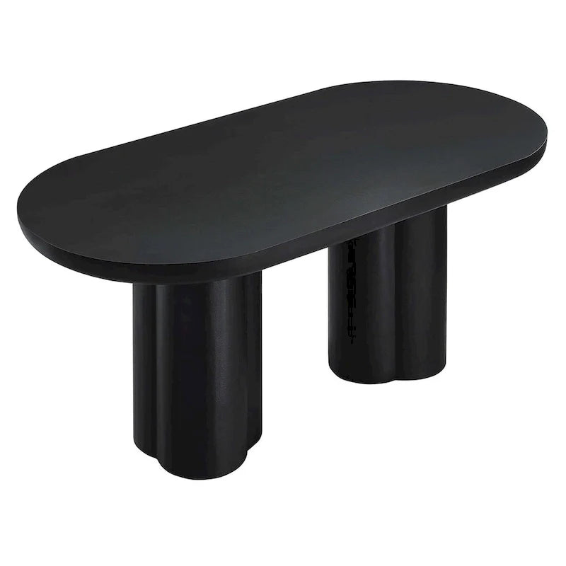 Mesa de comedor ovalada de 72 pulgadas con acabado efecto hormigón y base de doble pedestal