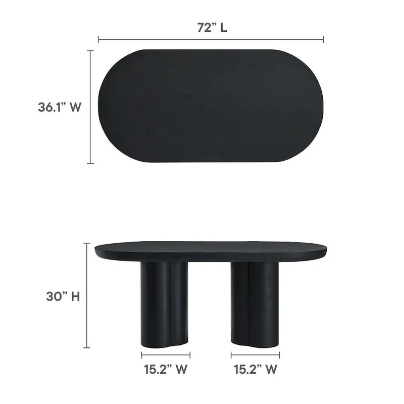 Mesa de comedor ovalada de 72 pulgadas con acabado efecto hormigón y base de doble pedestal