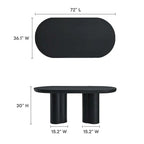Mesa de comedor ovalada de 72 pulgadas con acabado efecto hormigón y base de doble pedestal
