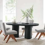 Mesa de comedor ovalada de 72 pulgadas con acabado efecto hormigón y base de doble pedestal