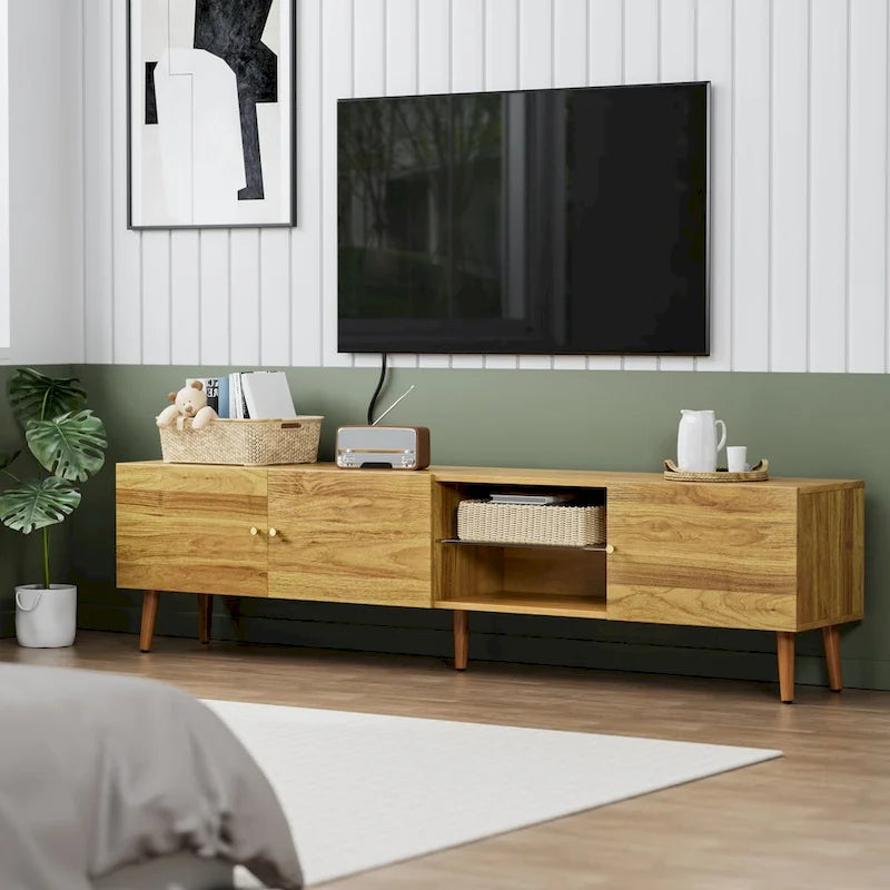 Mueble de TV de mediados de siglo de 70" con almacenamiento de 3 puertas