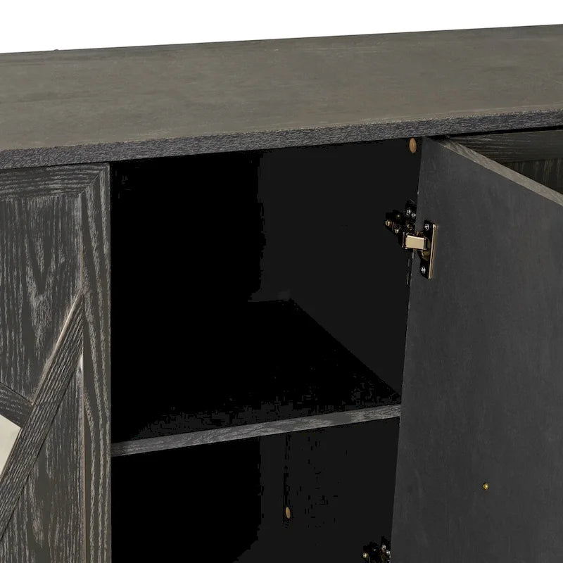 Armario de almacenamiento de 4 puertas con puertas de espejo y patas de madera maciza