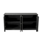 Armario de almacenamiento de 4 puertas con puertas de espejo y patas de madera maciza