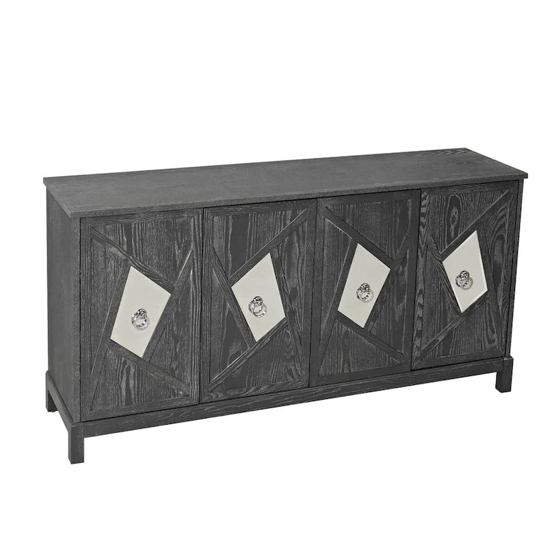 Armario de almacenamiento de 4 puertas con puertas de espejo y patas de madera maciza