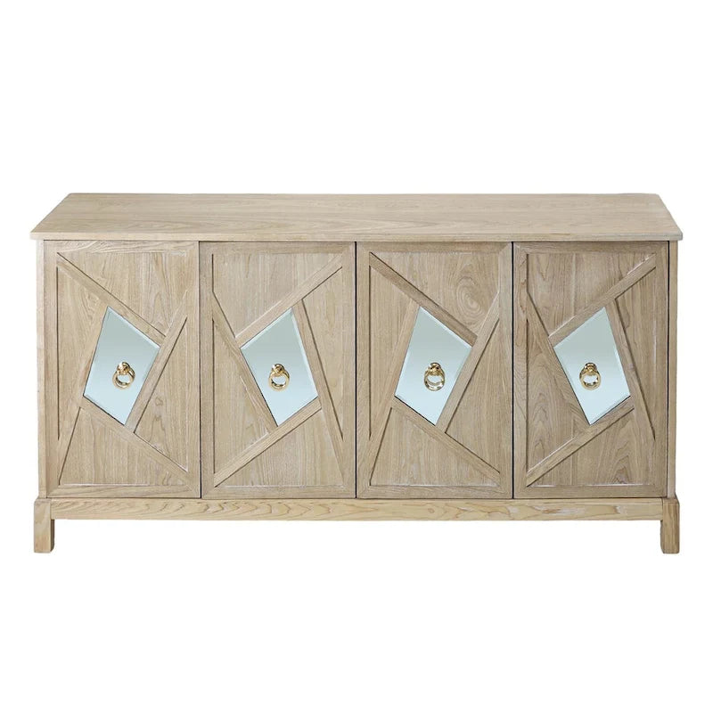 Armario de almacenamiento de 4 puertas con puertas de espejo y patas de madera maciza