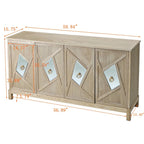 Armario de almacenamiento de 4 puertas con puertas de espejo y patas de madera maciza