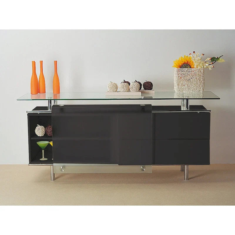 Aparador lacado de 71" con puertas correderas de cristal esmerilado