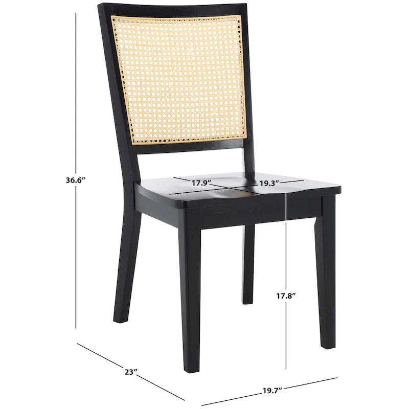 Silla de Comedor con Respaldo de Ratán Trenzado, Juego de 2 – Estructura Negra