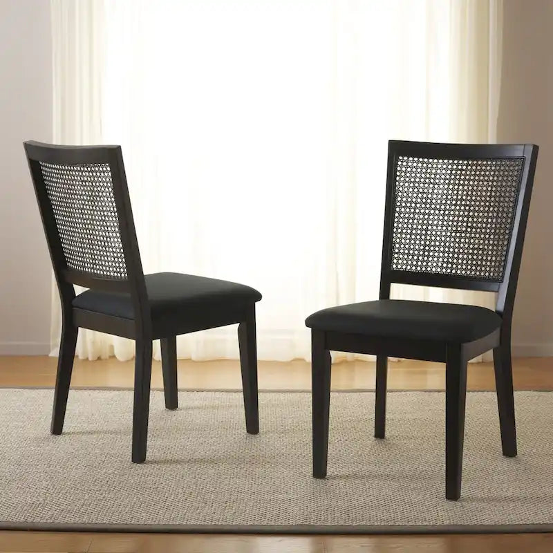 Silla de Comedor con Respaldo de Ratán Trenzado, Juego de 2 – Estructura Negra