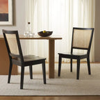 Silla de Comedor con Respaldo de Ratán Trenzado, Juego de 2 – Estructura Negra