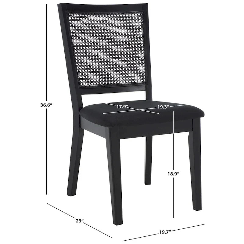 Silla de Comedor con Respaldo de Ratán Trenzado, Juego de 2 – Estructura Negra
